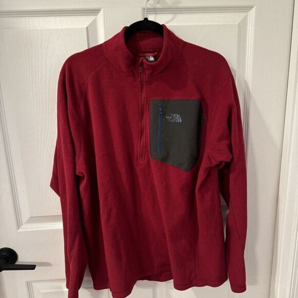 The North Face Apex Soft Shell Fleece Jacket Mens sz‎ Large Red Gray 1/4 Zip Up